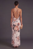 Ivory Floral Mermaid Spaghetti Straps Long Wedding Guest Dress