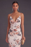 Ivory Floral Mermaid Spaghetti Straps Long Wedding Guest Dress