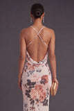 Ivory Floral Mermaid Spaghetti Straps Long Wedding Guest Dress