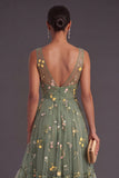 Dusty Sage Floral Corset A Line Long Wedding Guest Dress