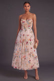 Corset Ivory A Line Floral Sweetheart Long Wedding Guest Dress