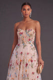 Corset Ivory A Line Floral Sweetheart Long Wedding Guest Dress