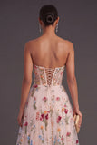 Corset Ivory A Line Floral Sweetheart Long Wedding Guest Dress