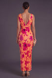 Sheath Orange V Neck Pleated Long Wedding Guest Dress