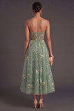 Dusty Sage Floral A Line Corset Sweetheart Long Wedding Guest Dress