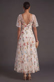 A Line Ivory Floral Embroidered Long Wedding Guest Dress