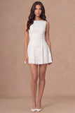 A Line Floral Backless Lace Little White Dress
