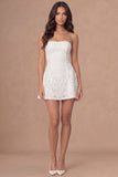 Floral A Line Strapless Little White Dress
