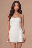 Floral A Line Strapless Little White Dress