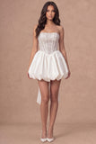 A Line Sparkly Beaded Corset Little White Dress with Bow