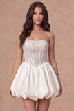 A Line Sparkly Beaded Corset Little White Dress with Bow