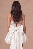 A Line Sparkly Beaded Corset Little White Dress with Bow