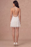 A Line Backless Halter Neck Little White Dress