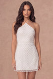 A Line Backless Halter Neck Little White Dress