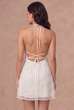A Line Backless Halter Neck Little White Dress