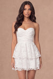 Lace Floral Tiered Ruffled Little White Dress