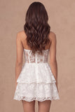 Lace Floral Tiered Ruffled Little White Dress