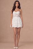 Floral A Line Corset Little White Dress with Bow