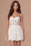 Floral A Line Corset Little White Dress with Bow