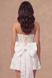 Floral A Line Corset Little White Dress with Bow