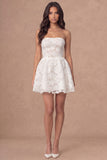 Lace Floral A Line Strapless Little White Dress