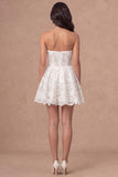 Lace Floral A Line Strapless Little White Dress
