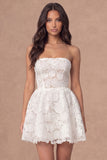 Lace Floral A Line Strapless Little White Dress