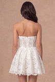 Lace Floral A Line Strapless Little White Dress