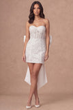 Corset Bodycon Sparkly Sequin Little White Dress with Bow