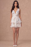 Floral Tiered Ruffled A Line Little White Dress