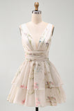 Floral Tiered Ruffled A Line Little White Dress