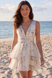 Floral Tiered Ruffled A Line Little White Dress