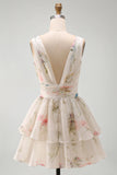 Floral Tiered Ruffled A Line Little White Dress