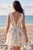 Floral Tiered Ruffled A Line Little White Dress