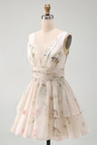 Floral Tiered Ruffled A Line Little White Dress