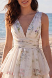 Floral Tiered Ruffled A Line Little White Dress