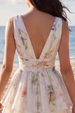 Floral Tiered Ruffled A Line Little White Dress