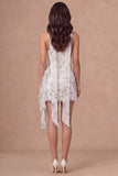 Strapless Bodycon Floral Ruffled Little White Dress with Drape