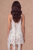 Strapless Bodycon Floral Ruffled Little White Dress with Drape