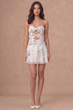 A Line Floral Cut Out Strapless Little White Dress