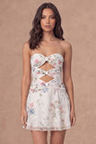 A Line Floral Cut Out Strapless Little White Dress