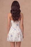 A Line Floral Cut Out Strapless Little White Dress
