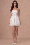 A Line Strapless Floral Short Ivory Graduation Dress