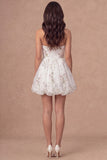 A Line Strapless Floral Short Ivory Graduation Dress