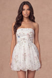 A Line Strapless Floral Short Ivory Graduation Dress