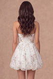 A Line Strapless Floral Short Ivory Graduation Dress