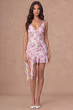 V-Neck Floral Ruffled A Line Little White Dress