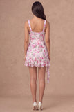 V-Neck Floral Ruffled A Line Little White Dress