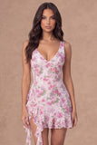 V-Neck Floral Ruffled A Line Little White Dress