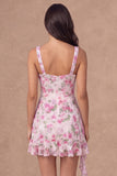 V-Neck Floral Ruffled A Line Little White Dress